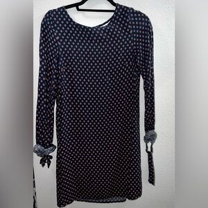 Navy blue dress with red accents